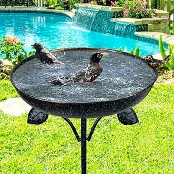 26 Inch Pedestal Bird Bath with 4 Prongs Stake, Metal Bird Baths - Picture 7 of 7